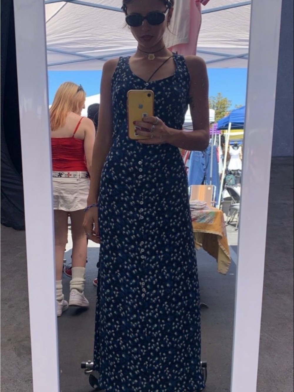 Vintage 90s Ease Sport Blue Floral Maxi Shirt Dress Size 6 - Picture 3 of 12